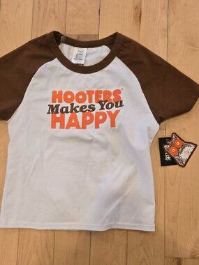 hooters make you happy women croped tshirt top brown orange  M